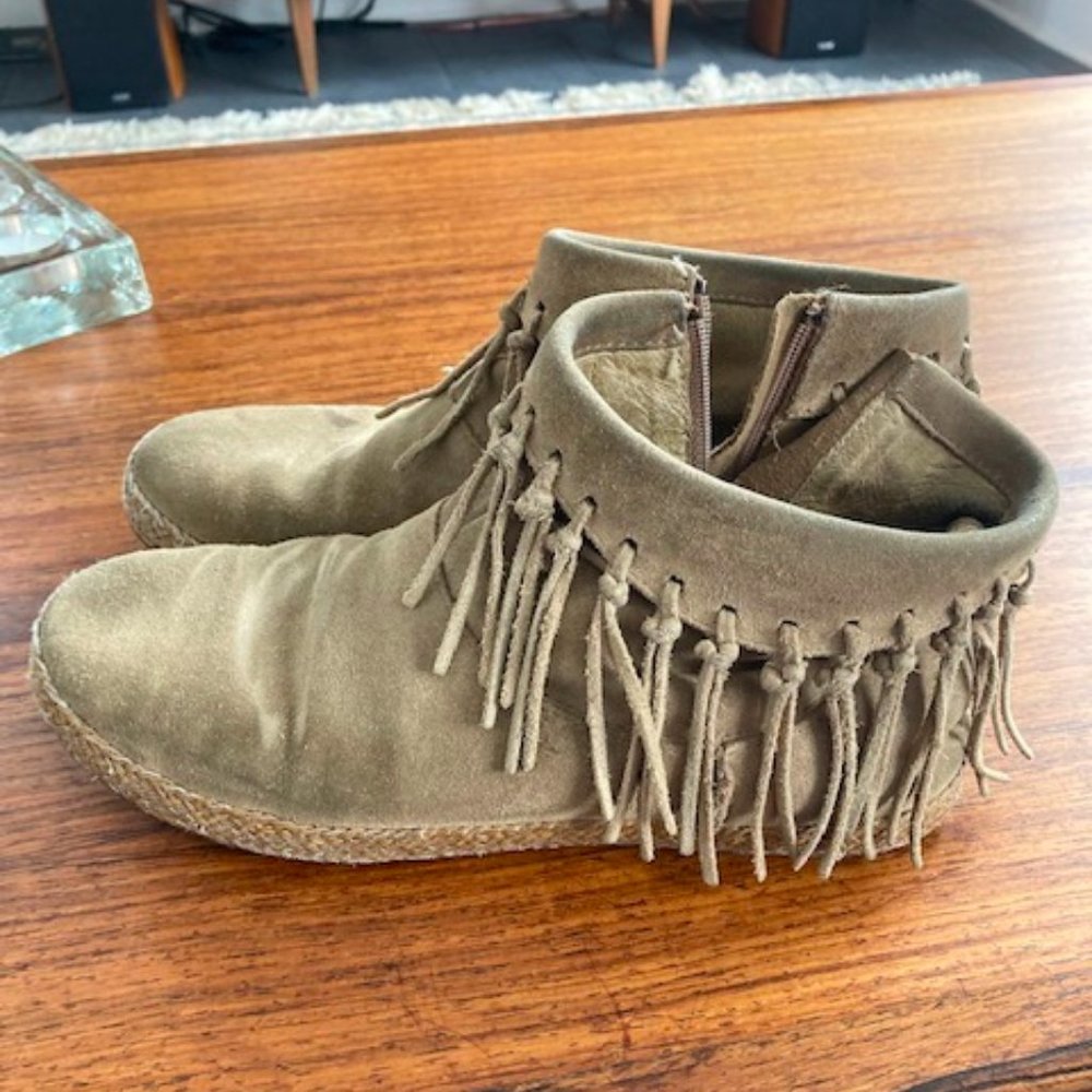 UGG Shenandoah fringe suede ankle boots in a brown/chestnut color. ⭐️